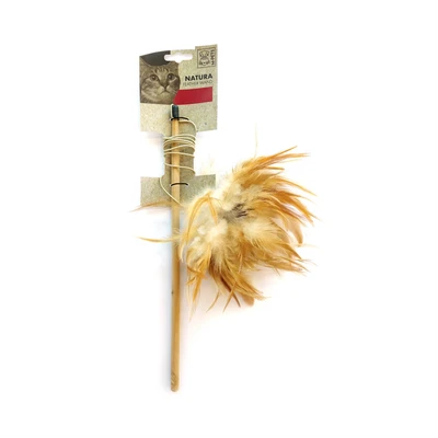 Gambar M-Pets Natura Mainan Kucing Tongkat Bulu 35.5 cm - Cokelat