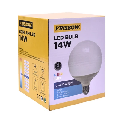 Gambar Krisbow Lumi Bohlam LED Globe 14 Watt 1400 Lumen Cool Daylight E27 G120 - Putih