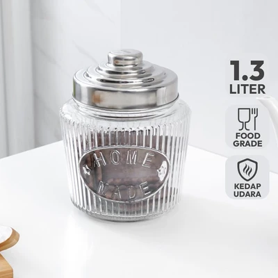 Gambar Picas Stoples Kaca Dengan Tutup Slim 1.3 Liter Transparan - Silver