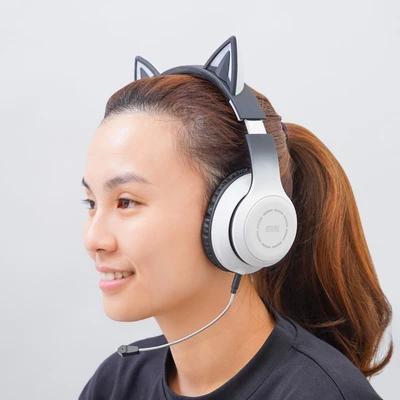 Gambar Ataru Headphone Bluetooth Cat Bt029c - Hitam/putih