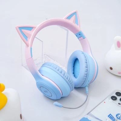 Gambar Ataru Headphone Bluetooth Cat Btc029c - Biru/pink