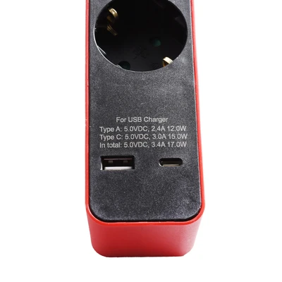 Gambar Krisbow Stop Kontak 6 Socket Dengan Port Usb & Type C - Merah