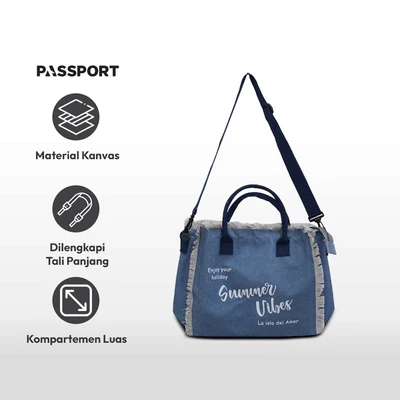 Gambar Passport Tas Bahu Kanvas Denim - Biru Tua