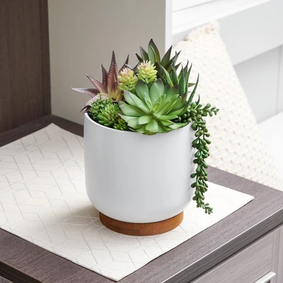 Gambar Arthome Tanaman Artifisial Succulent Mix Dengan Pot 17x17x27 cm - Putih