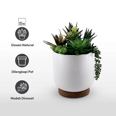 Gambar Arthome Tanaman Artifisial Succulent Mix Dengan Pot 17x17x27 cm - Putih