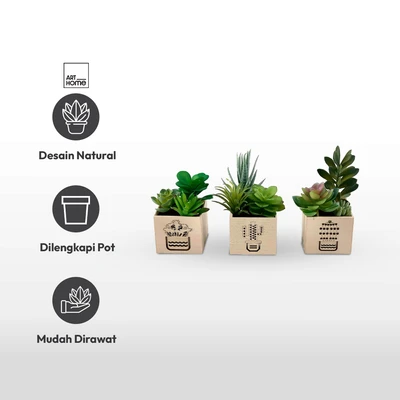 Gambar Arthome Tanaman Artifisial Succulent Dengan Light Set-d In Shaw Pot