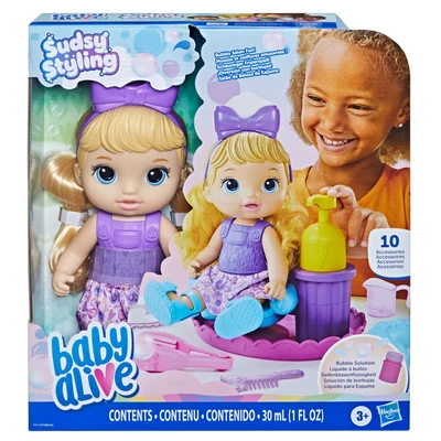 Gambar Baby Alive Set Boneka Bayi Sudsy Styling Blonde Hair F5112
