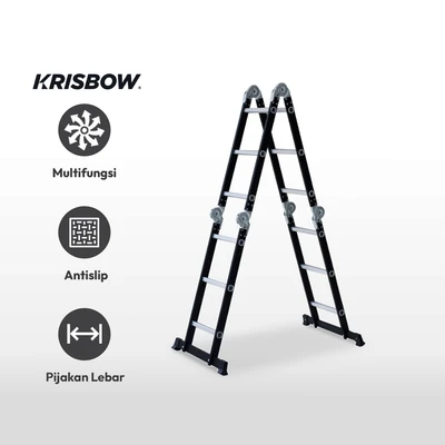 Gambar Krisbow 3 Mtr Tangga Lipat Aluminium Steel 4x3 Step - Hitam