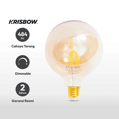 Gambar Krisbow Bohlam LED Filamen Globe 5 Watt 484 Lumen Warm White E27 G125 - Kuning