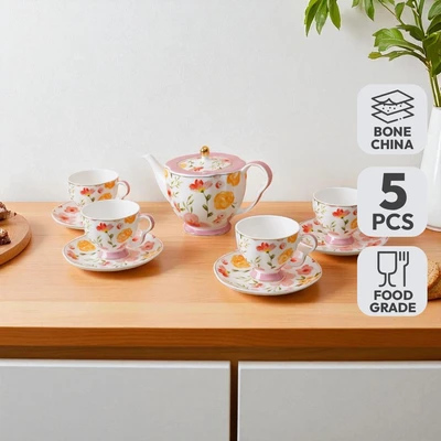 Gambar Appetite Seika Teko & Cangkir Teh Bone China Dengan Saucer Set 5 Pcs - Pink