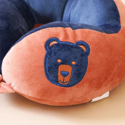 Gambar Ataru Bantal Leher Embroidery Bear - Biru Navy/cokelat