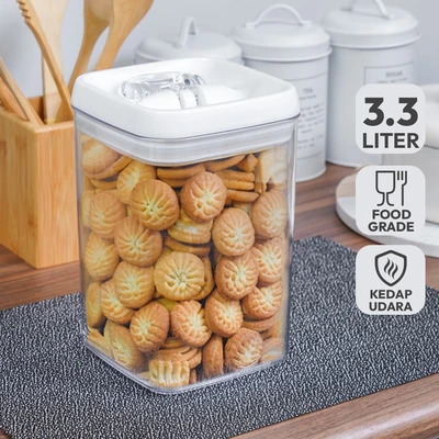 Gambar Felli Stoples Plastik Flip Tite Square 3.3 Liter Transparan - Putih