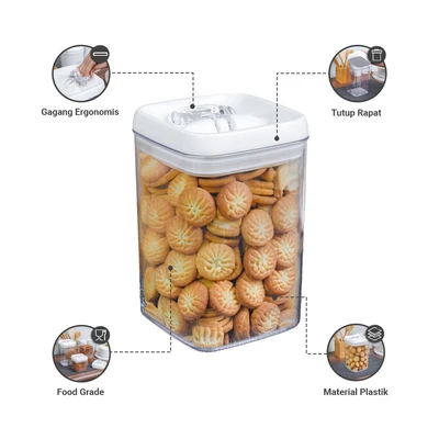 Gambar Felli Stoples Plastik Flip Tite Square 3.3 Liter Transparan - Putih