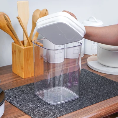 Gambar Felli Stoples Plastik Flip Tite Square 3.3 Liter Transparan - Putih