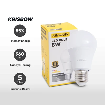 Gambar Krisbow Premier Bohlam LED 8 Watt 960 Lumen Natural White E27 - Putih