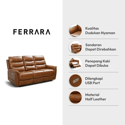 Gambar Ferrara Brownsville Sofa Recliner Kulit 3 Seater - Cokelat