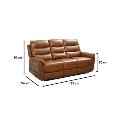 Gambar Ferrara Brownsville Sofa Recliner Kulit 3 Seater - Cokelat