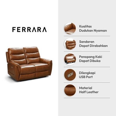 Gambar Ferrara Brownsville Sofa Recliner Kulit 2 Seater - Cokelat