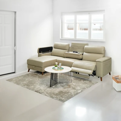 Gambar Ferrara Sevilla Sofa Sudut Recliner Kulit Kiri - Abu-Abu