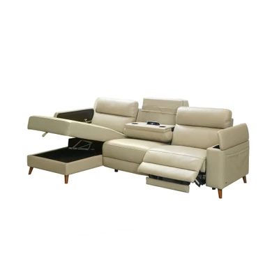 Gambar Ferrara Sevilla Sofa Sudut Recliner Kulit Kiri - Abu-Abu