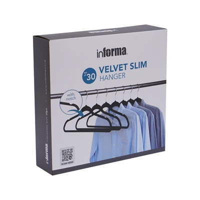 Gambar Informa Hanger Baju Velvet Slim Dengan Notch 41.5 cm Set 30 pcs - Hitam
