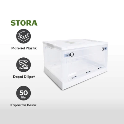 Gambar Stora Kotak Penyimpanan Lipat Dengan Roda 52x36x30 cm - Putih