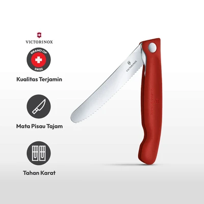 Gambar Victorinox Swiss Classic Pisau Paring Gerigi Lipat 11 cm - Merah