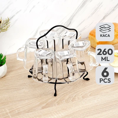 Gambar Appetite Jinzei Gelas Kaca Dengan Rak 260 ml Set 6 Pcs Transparan