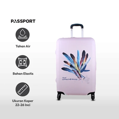 Gambar Passport Ukuran M Sarung Koper Colorful Feather - Pink