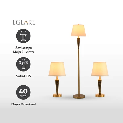 Gambar Eglare Set 3 Pcs Cassie Lampu Meja & Lampu Lantai Marble - Brass