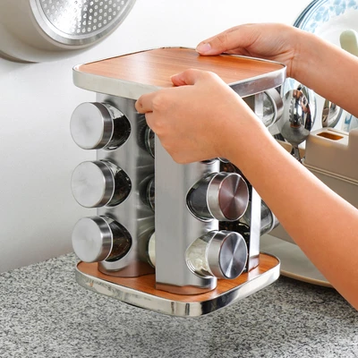 Gambar Informa Thalia Tempat Bumbu Dapur Kaca Dengan Rak 90 ml Set 12 Pcs - Siver
