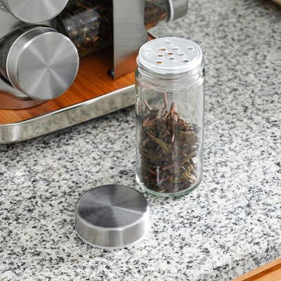 Gambar Informa Thalia Tempat Bumbu Dapur Kaca Dengan Rak 90 ml Set 12 Pcs - Siver