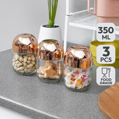 Gambar Informa Tabitha Stoples Kaca 350 ml Set 3 pcs Transparan - Gold
