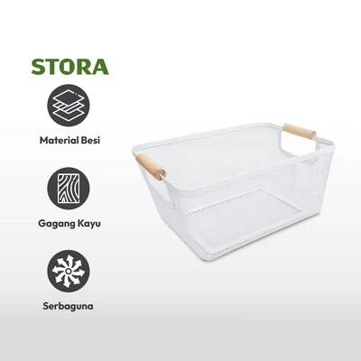 Gambar Stora Keranjang Penyimpanan Wood Handle 31x23x13 cm - Putih