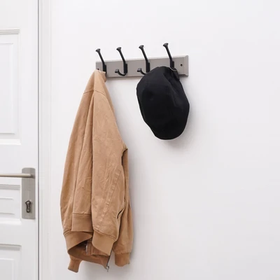 Gambar Stora Gantungan Pakaian Dinding 4 Hooks 45x7x7 cm - Abu-Abu French