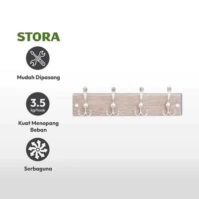 Gambar Stora Gantungan Pakaian Dinding 4 Pengait 45x9x6.5 cm - Silver
