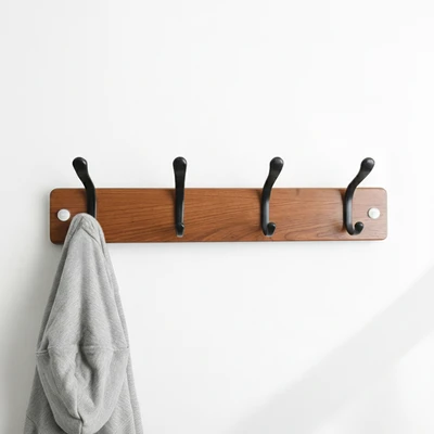 Gambar Stora Gantungan Pakaian Dinding 4 Hooks 45x7x8 cm - Cokelat Walnut