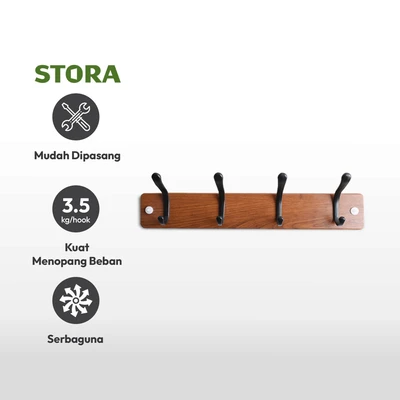 Gambar Stora Gantungan Pakaian Dinding 4 Hooks 45x7x8 cm - Cokelat Walnut