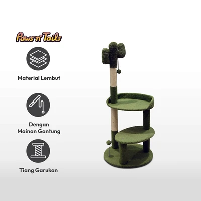 Gambar Paws N Tail 49x49x111 cm Pohon Bermain Kucing Cactus - Hijau