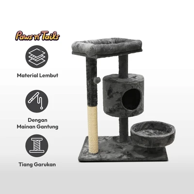 Gambar Paws N Tail 60x40x77 cm Pohon Bermain Kuncing Medium - Abu-Abu