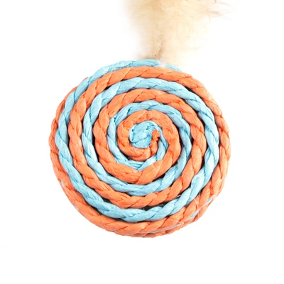 Gambar Paws N Tail Mainan Kucing Woven Round Dengan Bulu - Biru