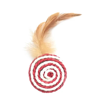 Gambar Paws N Tail Mainan Kucing Woven Bulu Round - Merah