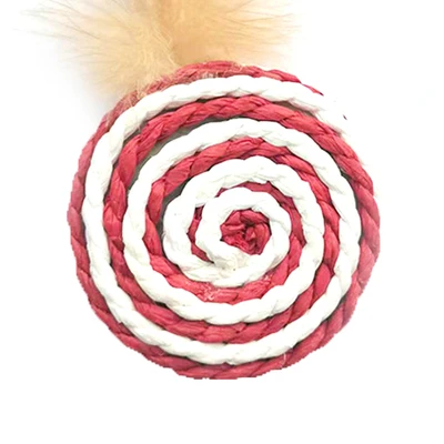 Gambar Paws N Tail Mainan Kucing Woven Bulu Round - Merah
