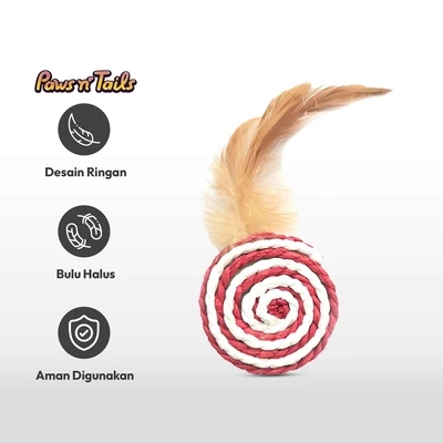 Gambar Paws N Tail Mainan Kucing Woven Bulu Round - Merah