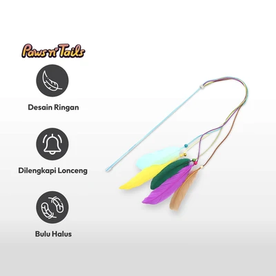 Gambar Paws N Tail Mainan Kucing Stick Dengan Feathers - Biru