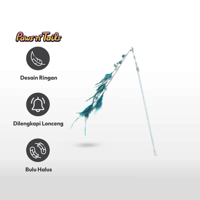 Gambar Paws N Tail Mainan Kucing Stick Dengan Feathers - Biru