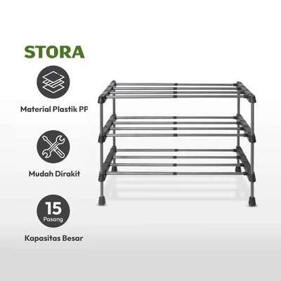 Gambar Stora 93x29x47 cm Rak Sepatu 3 Tingkat Extendable