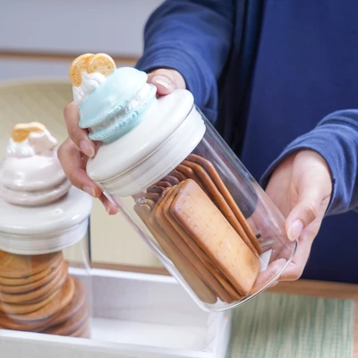 Gambar Informa Stoples Kaca Macaroon Dengan Rak 600 ml Set 3 pcs Transparan - Putih