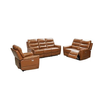 Gambar Ferrara Brownsville Set Sofa Recliner Kulit - Cokelat