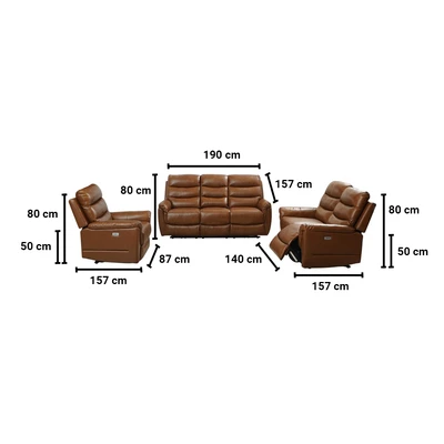 Gambar Ferrara Brownsville Set Sofa Recliner Kulit - Cokelat